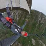 Overhead view of a bungy jumper falling from Bloukrans Bridge towards the gorge